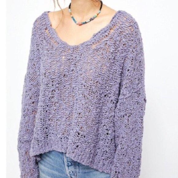 Free People Women's Medium Sunday Shore Size Medium Purple Chunky Knit Pullover - Picture 1 of 5